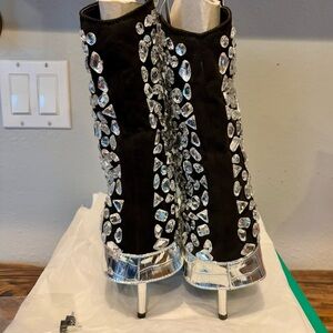 Lauren Lorraine “Hana” Embellished Gem Boots, Silver/Black, size 6.5, BNIB